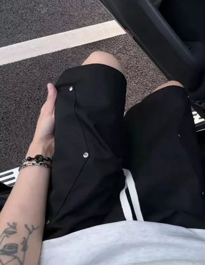 White Rivet Workwear Shorts Men Summer American High Street Design Loose Casual Sports Pants Straight Leg mid Waist