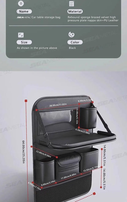 SEAMETAL Car Backseat Table Storage Bag Folding Table Trash Can Pu Leather Multi-functional Hanging Storage Bags Seat Back Tray