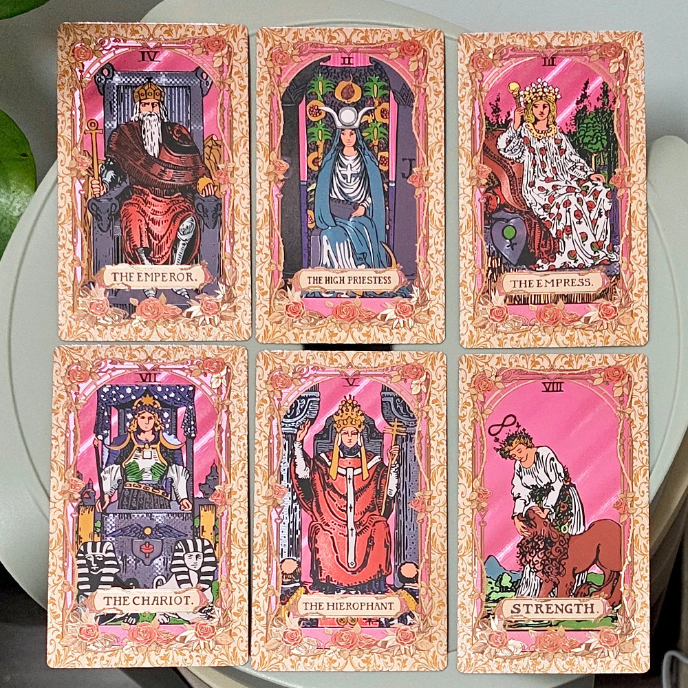 Pink & Rose Gold Foil Tarot Cards 78-Card Deck with Box Waterproof Durable PET Plastic Tarot 12x7cm