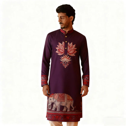 National Style Men Digital Printed Kurta Vardha Regular Mandarin Long Suitable Musulmans Homme Traje Arabe Hombre