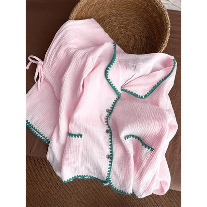Casual Cotton Pajamas Long Sleeve Sleepwear Women's Spring Autumn Style Comfortable Home Clothes Set Wide Leg Pants Outfit