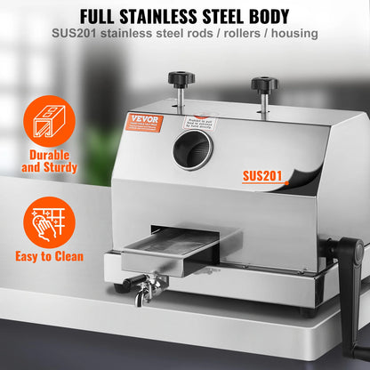 SucceBuy Commercial Sugar Cane Juicer 110LBS/H High Output Sugarcane Juicer Machine w/3 Stainless Steel Rollers 2.4" Large Inlet