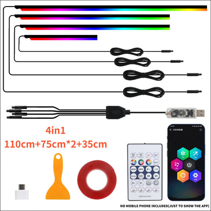 10 in 1 Car Interior Acrylic LED Ambient Lights For Tesla USB APP Remote Control RGB Symphony Atmosphere Lamp with Cigar Lighter