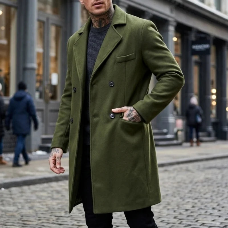 Winter Men's Wool Blends Double-Breasted Knee-Length Trench Coat  Timeless Business-Casual Long-Length Outerwear Jacket for Men