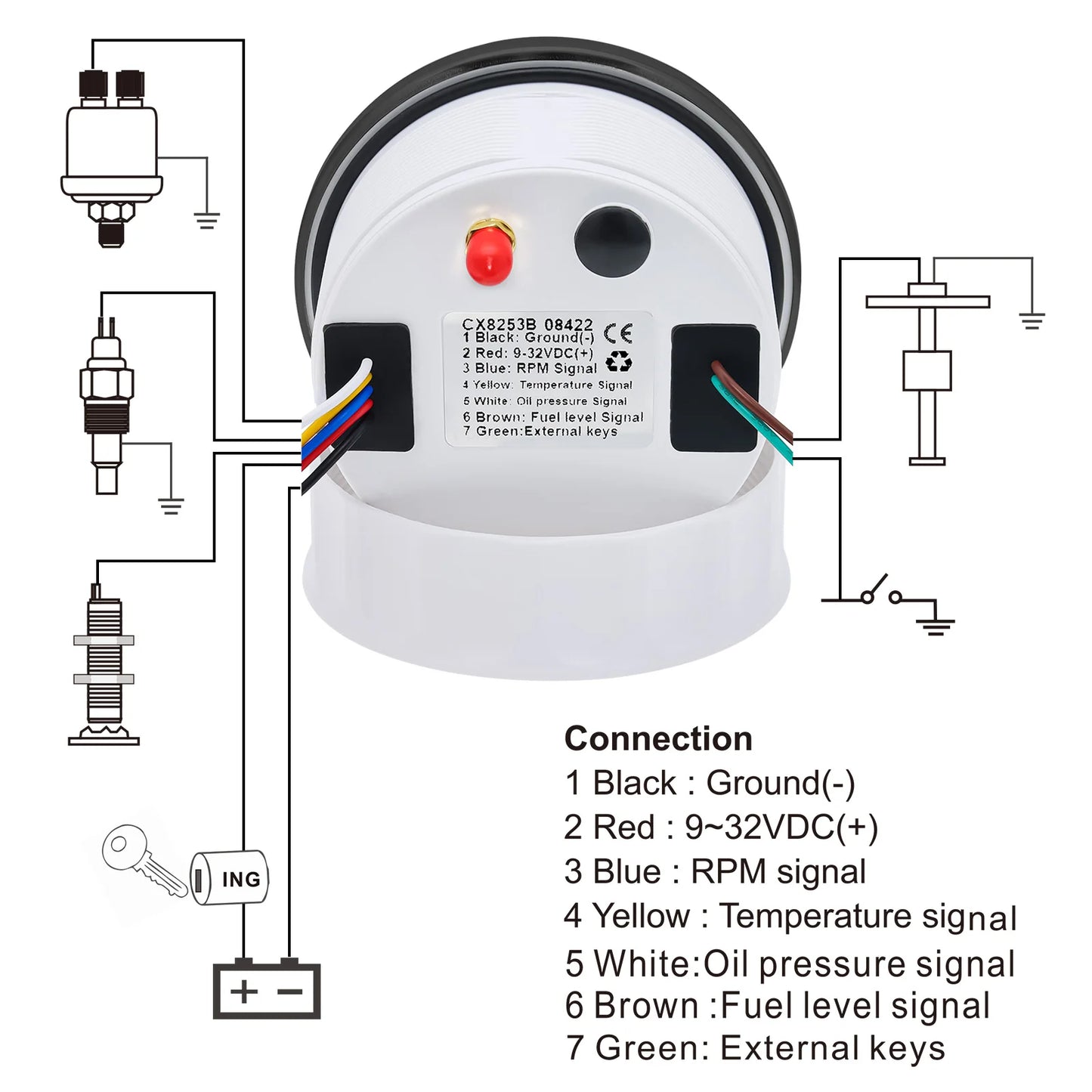Custom 6 IN 1 Digital 85mm GPS Speedometer+Tachometer+Fuel Level Gauge+Water Temp+Oil Press+Voltage 0-190ohm Oil Level Sensor