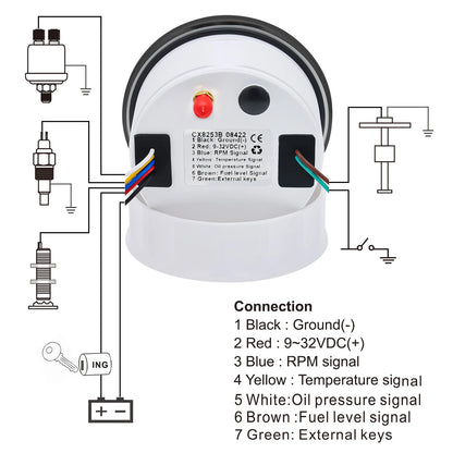 Custom 6 IN 1 Digital 85mm GPS Speedometer+Tachometer+Fuel Level Gauge+Water Temp+Oil Press+Voltage 0-190ohm Oil Level Sensor