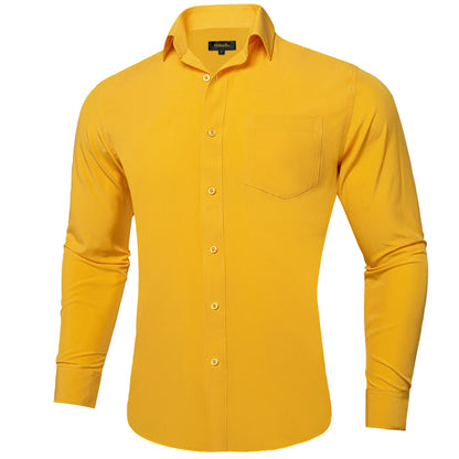 Solid Men Shirts Long Sleeve Cotton Polyester Blue Green Yellow Classic Basic Casual Slim Business Office Shirts Clothes