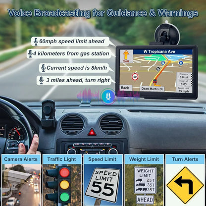 GPS Navigator for Car, Latest 2025 Map, Truck GPS 9 inch Touch Screen, Real Voice Spoken Turn-by-Turn Direction Reminding, Speed and Red Light Warning