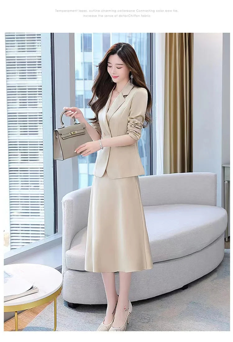plus Size Women's Dress Suit Set Sleeveless Long Dress with Jacket Autumn Fashion Slimming Two-Piece Set High Waist Korean Style