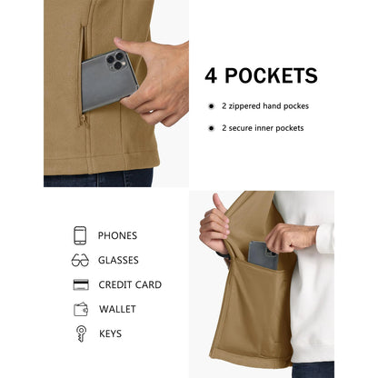 TACVASEN Men's Fleece Vest Zip Up Lightweight Sleeveless Jacket Warm Polar Fleece Outerwear with Pockets Casual Golf Hiking Vest