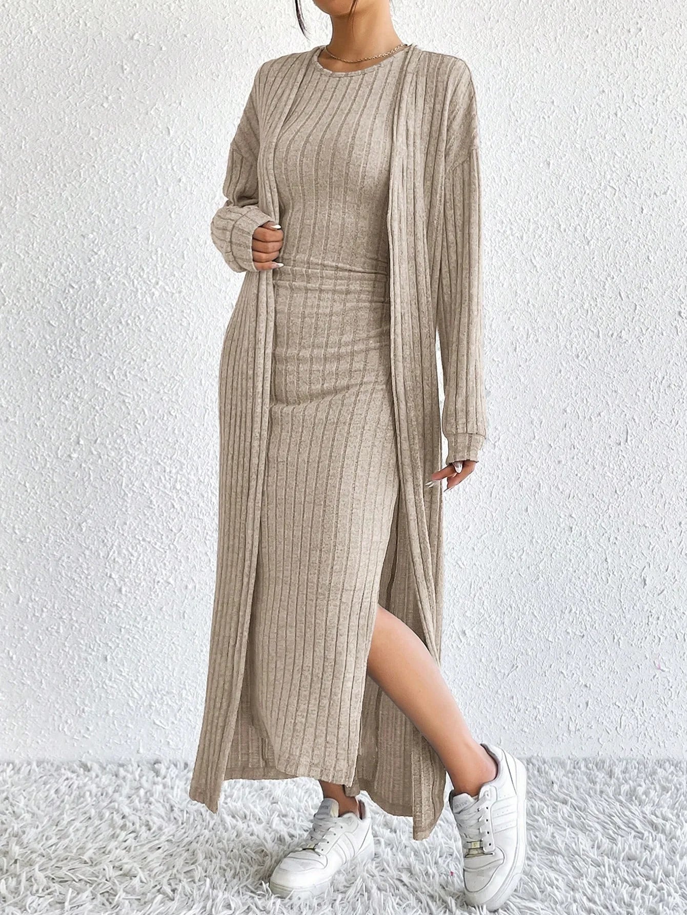Fashionable Long Sleeve Vest Dress Set Autumn Casual High Waist Trousers Women's Clothing Two-Piece Suit European Style