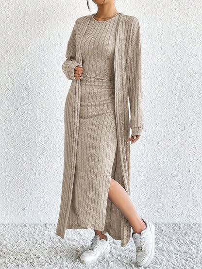 Fashionable Long Sleeve Vest Dress Set Autumn Casual High Waist Trousers Women's Clothing Two-Piece Suit European Style