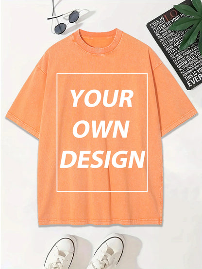 Personalized Custom Your Photo T Shirt Mens Summer Cotton Washed T-Shirt Breathable Fashion Short Sleeve Street Casual Retro Top