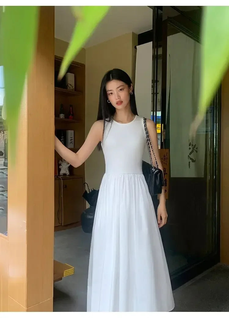 New Vintage Black Tank Top Midi Dress Wedding Dresses for Women Clothing O Neck Office Lady Casual Pockets Women's Clothing