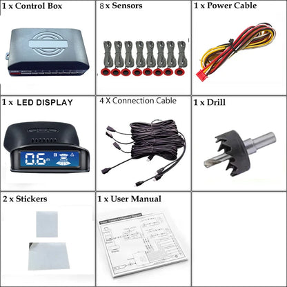 Parking Sensor Kit Car LCD Display Backlight Reverse Radar Monitoring System 8 16.5mm 12V 6-Color Sensors