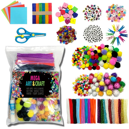 Colorful Craft Kit for Kids DIY Toys Puzzle Handicraft Toys Variety Craft Supplies Set Twisting Rod Plush Ball Button TMZ