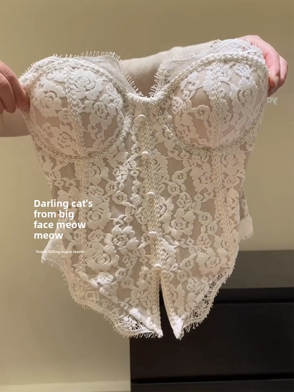 Sexy Lace Crop Top Women's Fashionable Camisole Vest Short Sleeveless Underwear Outerwear Autumn Winter Ladies' Wear