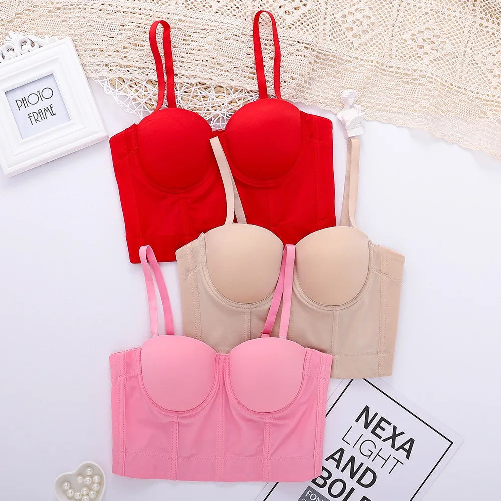SXTHAENOO Summer 8 colors Fashion Mesh Push Up Bralet Women's Corset Simple Bustier Bra Night Club Party Sexy Cropped Top Vest