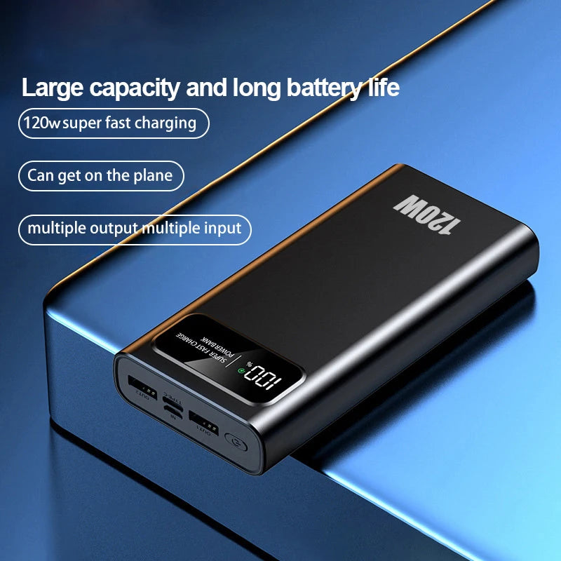 200000mAh Ultra Capacity 120W Super Fast Charging LED Digital Display Mobile PowerBank Portable External Battery For IPhone