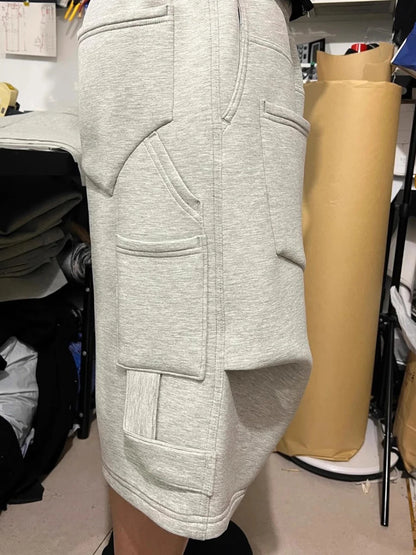 Mauroicardi Spring Summer Loose Casual Soft Shorts for Men Drawstring Elastic Waist Many Pockets Wide Leg Sweatpants Clothes
