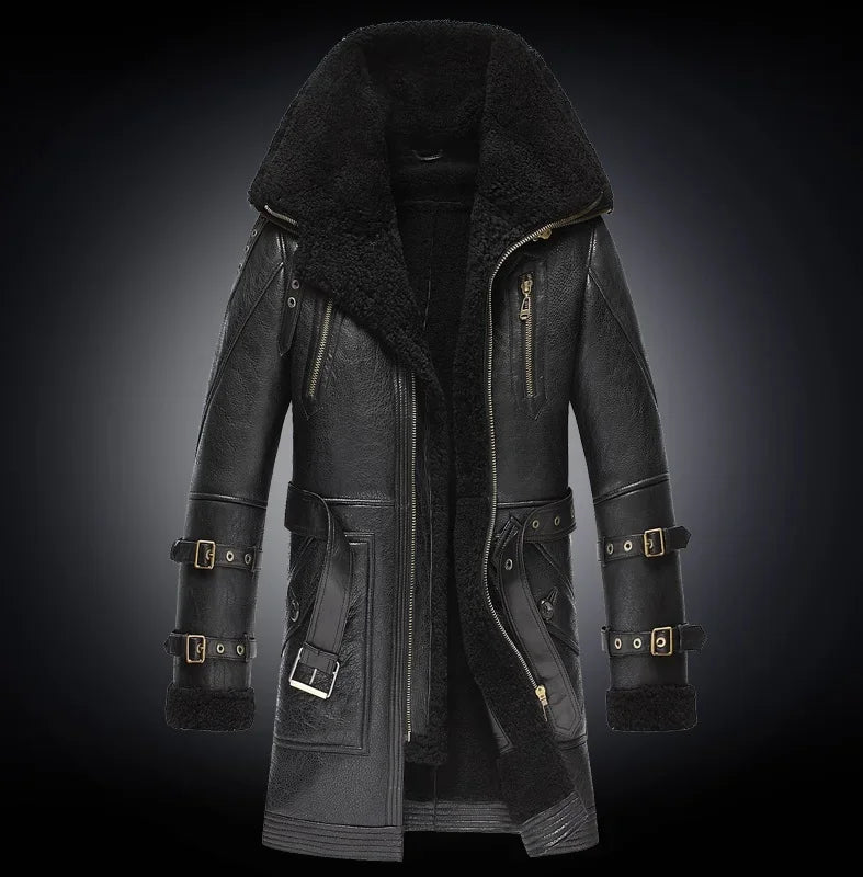 AYUNSUE Genuine Leather Jackets Men 2025 Natural Sheepskin Coat Real Fur Double Collar Thick Winter Jacket Men's Fur Jacket Long