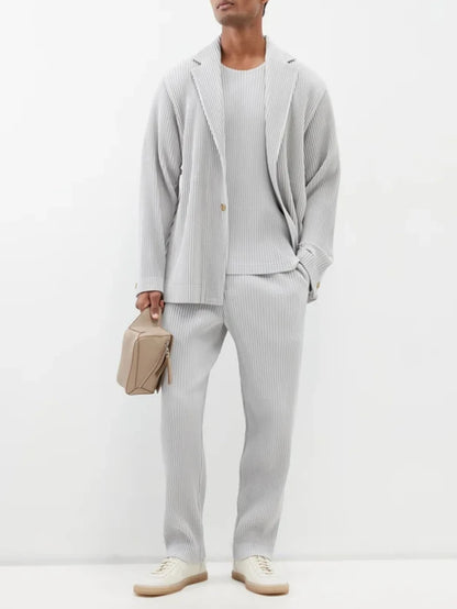 Miyake Pleated Blazers Business Casual Lined Blazer Top Fashion Suit Slim Fit Coat High Quality Jacket