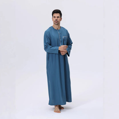 Moroccan Robe for Men Middle East Thobe Long Dress with Pockets Kaftan Muslim Clothing Arabic Dress Men