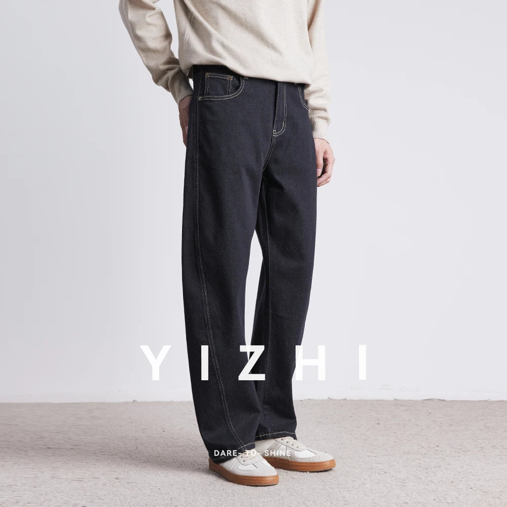 Fashion Retro Denim Jeans Men Spring Autumn New Straight Multi-Pocket Loose Casual Mid-Waist Trousers Men's Jeans