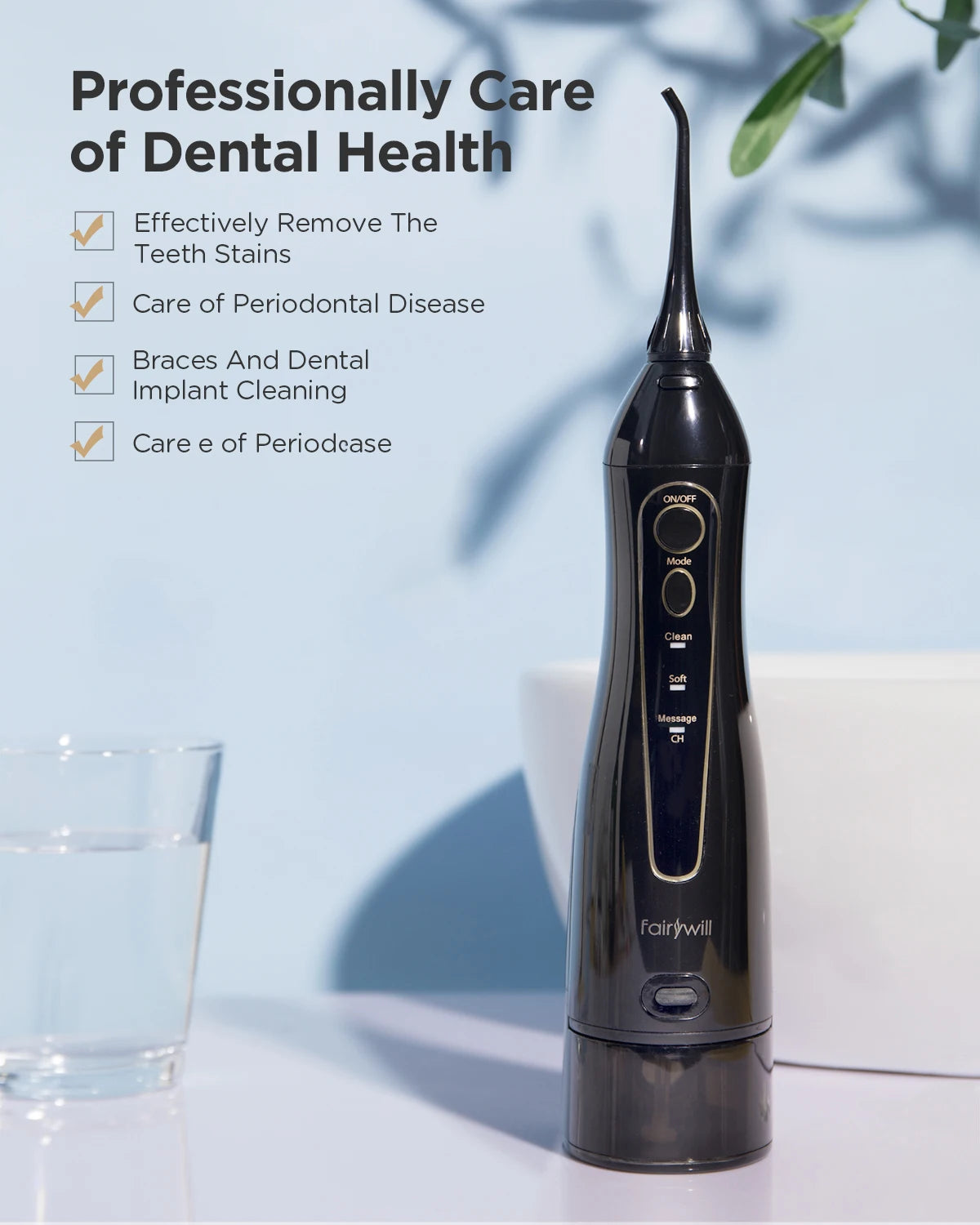 Fairywill Portable Dental Water Flosser Oral Irrigator USB Rechargeable Water Floss Jet Tooth 7 Tips 300ml Mouth washing machina