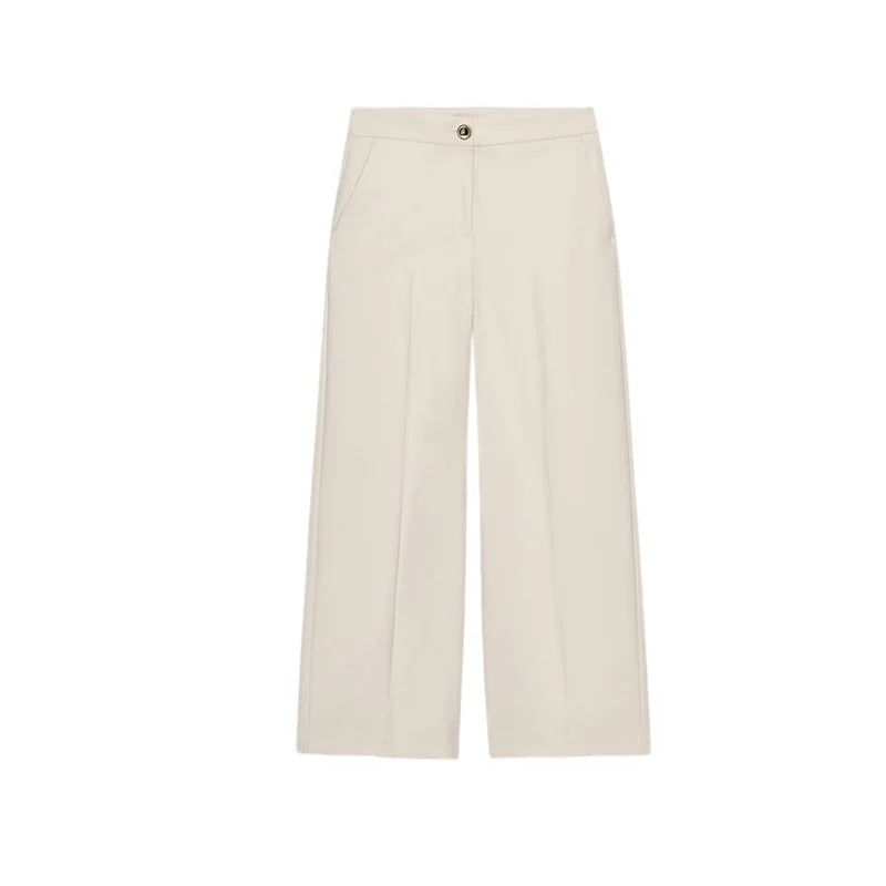 High Waist Wide Leg Pants Zipper Decoration Short Sleeve Turn-down Collar Single Pocket Decoration Fashion Set for Women