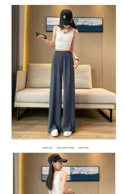 High Waist Wide Leg Pants Women's Loose Casual Straight Nine Points Super plus Size Slimming Trousers Korean Sle Spring Aut...