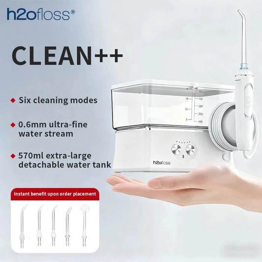 H2ofloss Water Flosser Portable Oral Irrigator 570ml 140PSI High Pressure 6 Modes 5 Nozzles with Storage Bag USB Rechargeable