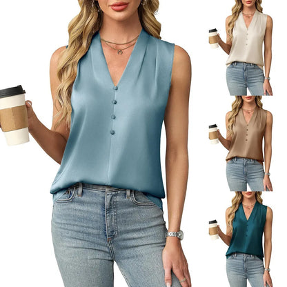 Solid Casual Loose Sleeveless Blouses For Women Fashion Summer Women's Oversized Shirts And Blouses Elegant Youth Female Tops