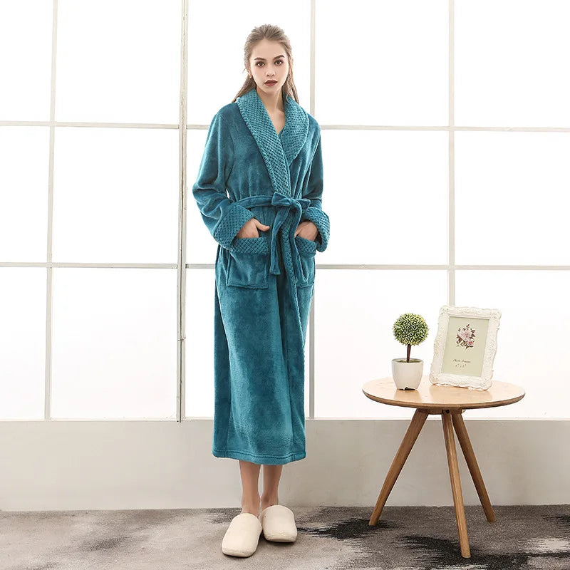 Men's Soft Plush Warm Winter Bath & Sleep Loungewear Stylish Cozy Couple's Matching Long Length Mink Fleece Patchwork Robe