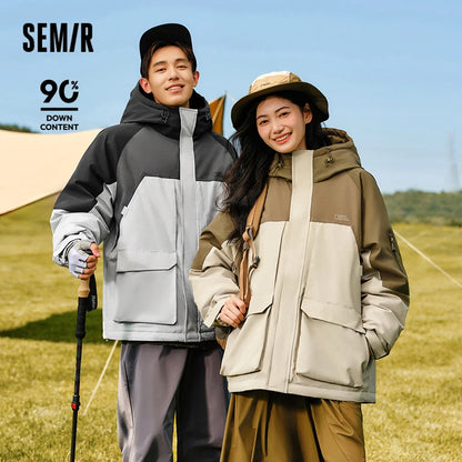 Semir Down Jacket Men 2024 New Winter Couple Windproof, Wear-Resistant and Warm Outdoor Contrasting Colors Outerwear