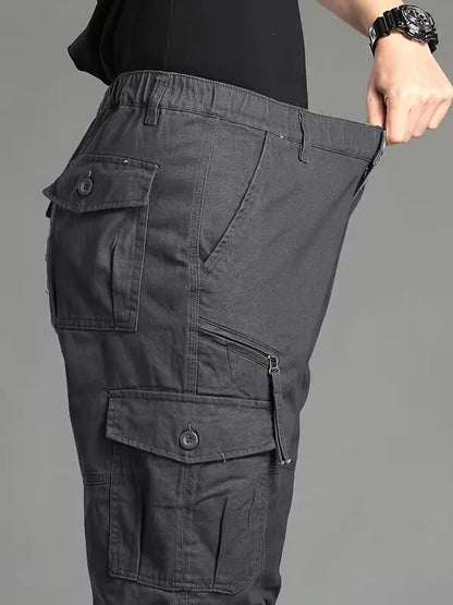 Men's Workwear Trousers High Waist Large Size Casual Pants Cuffed Tactical Long Pants Multi-Pocket Wear-Resistant Loose Fit