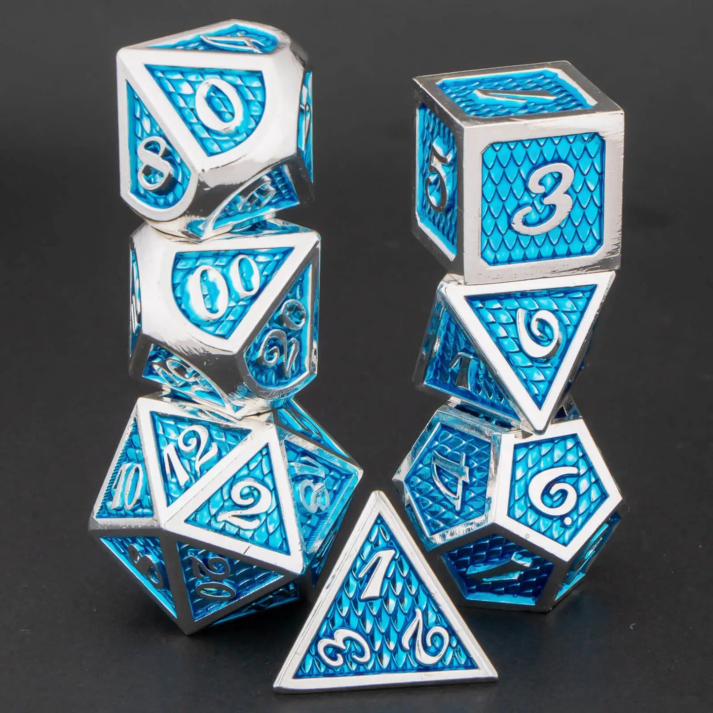 DND Metal Dice Set Black Red Dungeon and Dragon scale Dice D&D Polyhedral Dice RPG D and D Role Playing Games Dice