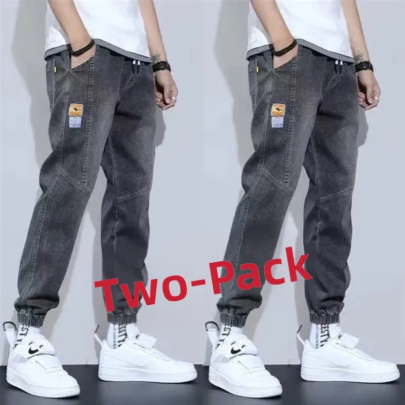 Casual Harajuku Style Men's Jeans Spring Autumn Loose Nine Points Workwear Trousers Loose Cuff Youth Fashion Low Waist Jeans
