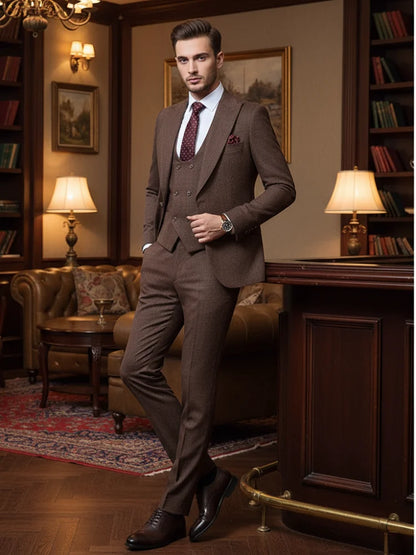 ST Cassy High Quality Men's Suit brown 3 pcs set Slim Fit Male Groom Wedding Blazers Party Dress  Suit Business Office