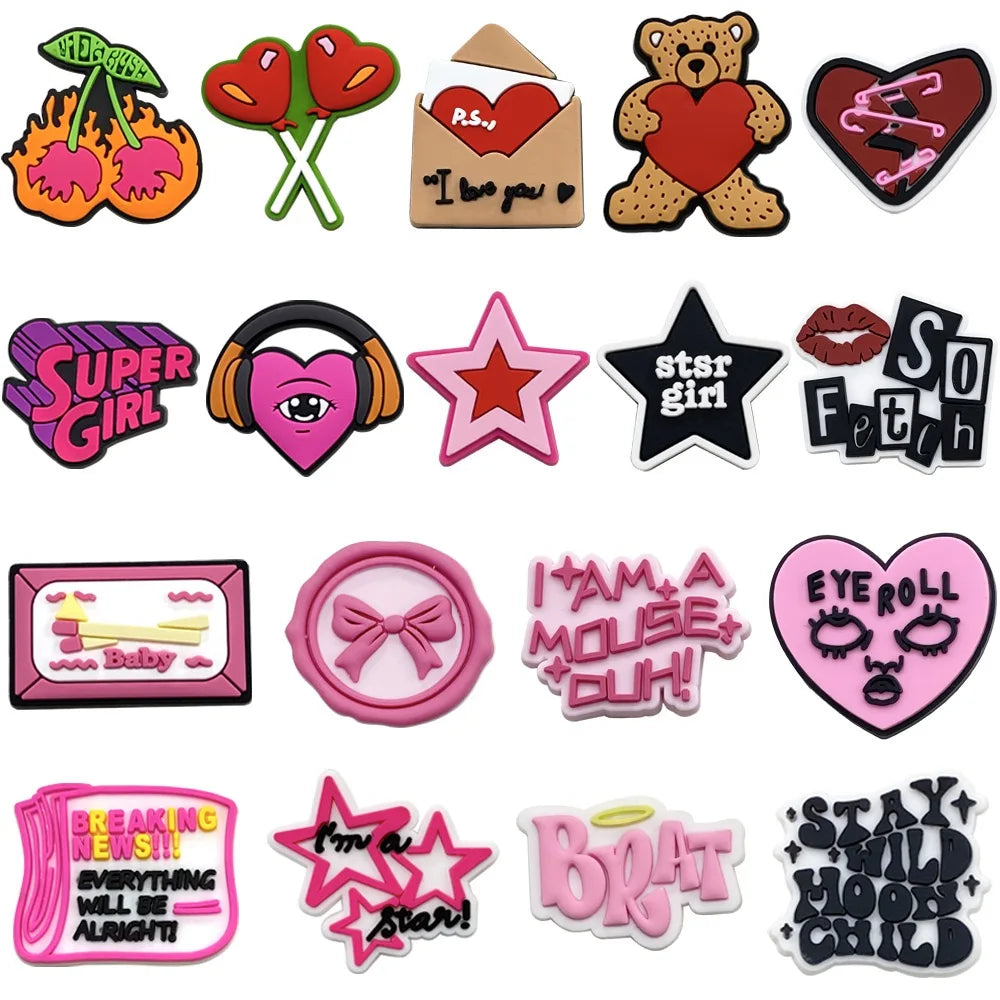 16-100pcs Y2K pink Shoe Charms For Sandals,Shoe Decoration Accessories Shoe Pins Great Gift For Men Women