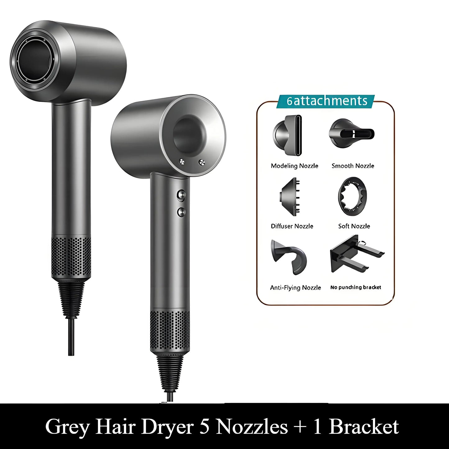 High-Speed Negative Ions Hair Dryer, Upgraded Model, Quiet, High Airflow, Constant Temp, Lightweight, Multi Nozzles in Gift Box