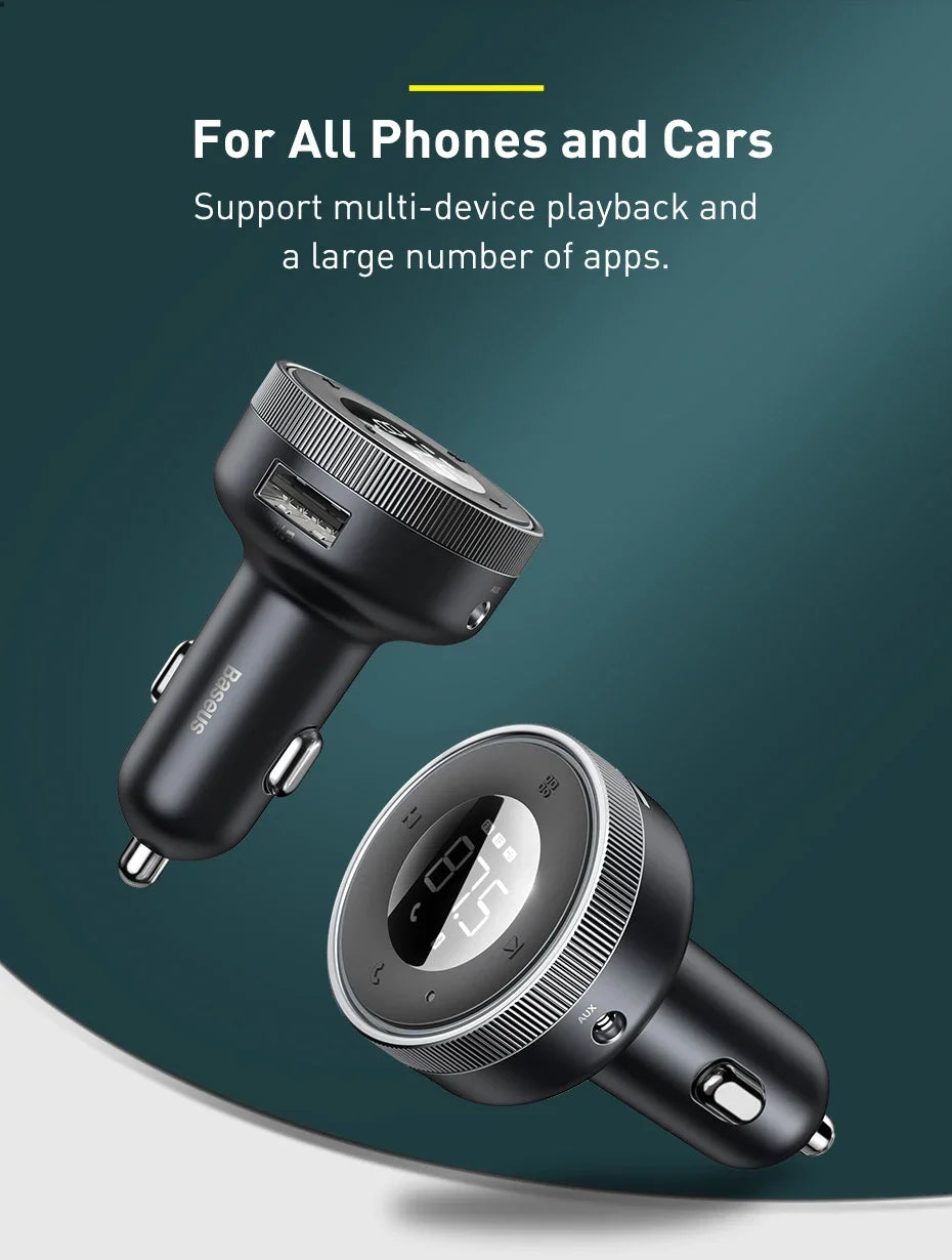 Baseus Car FM Transmitter with Bluetooth 5.0 & 3.4A Dual USB Charger - MP3 Player, Radio, Hands-Free Calling Adapter