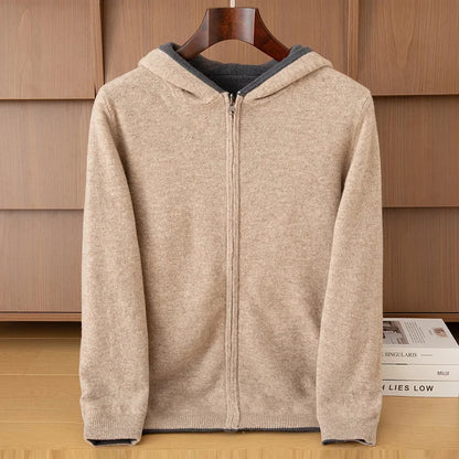 Double-Sided Cashmere Hooded Cardigan For Men Autumn And Winter Wearing Sweater Thickened Pure Wool Knitted Loose Zipper Coat
