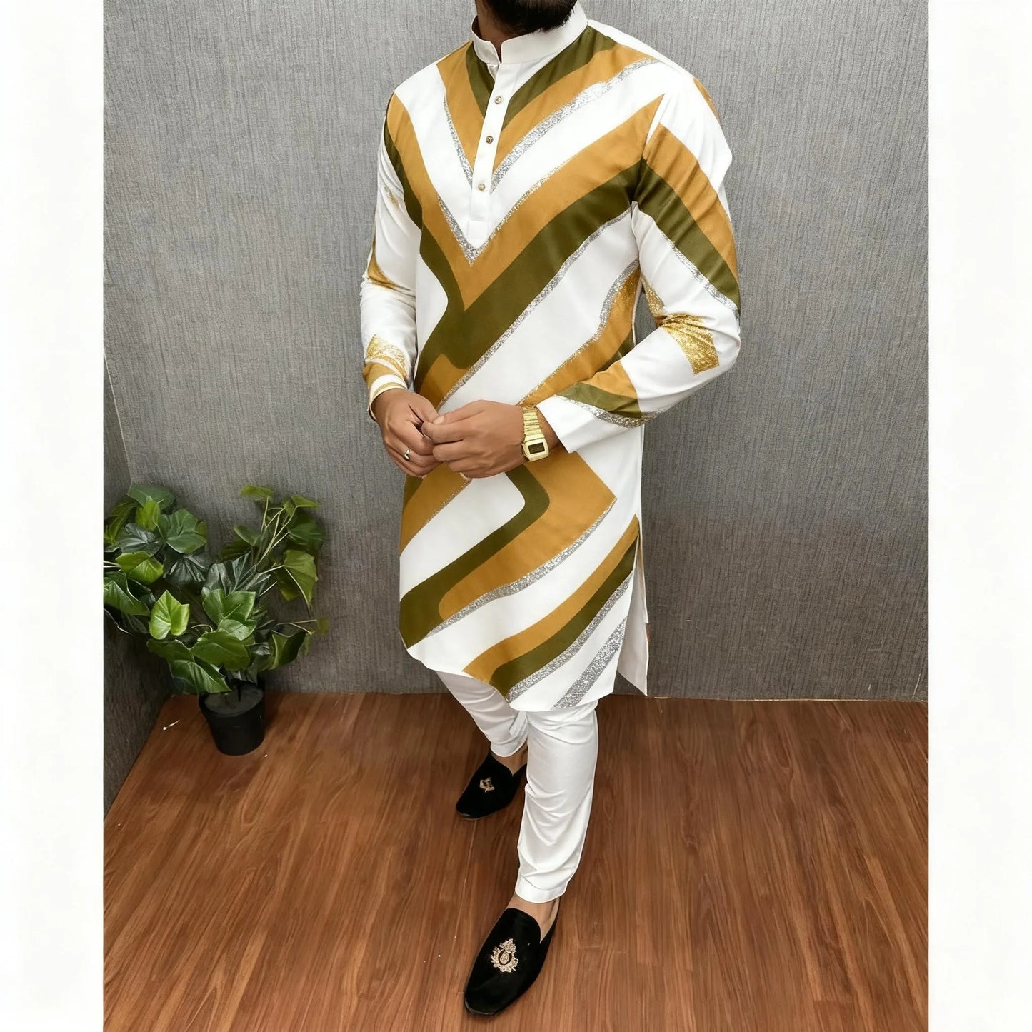 Kurta Vardha Regular Fit Mandarin Collar Long Suitable National Style Such Wedding Hari Raya Aidilfitri Muslim Herren Arabe