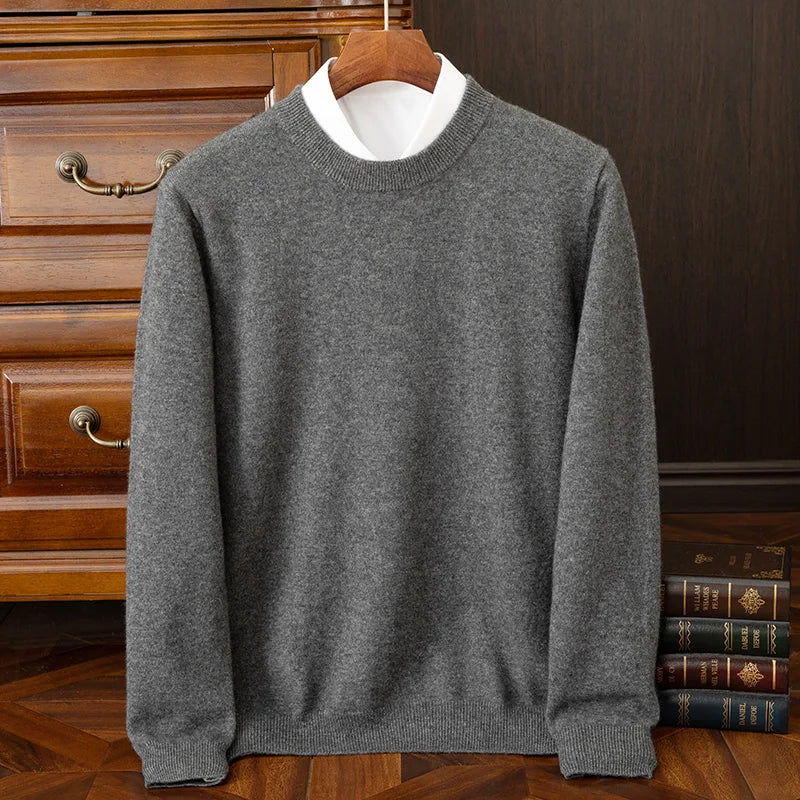 100% cashmere men's pullover business casual solid color knitted sweater loose Pull round neck Tops basic versatile Jumper
