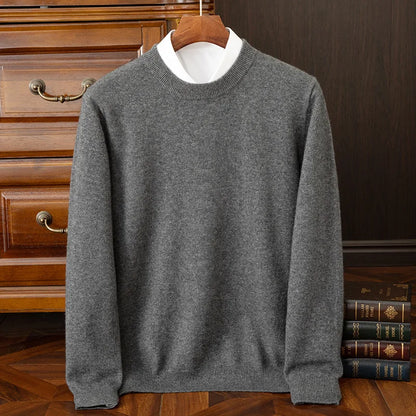 100% cashmere men's pullover business casual solid color knitted sweater loose Pull round neck Tops basic versatile Jumper