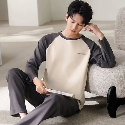 2024 Autumn Long Sleeve 100% Cotton Pajamas Sets for Men Korean Loose High Quality Sleepwear Pyjamas Male Homewear Home Clothes