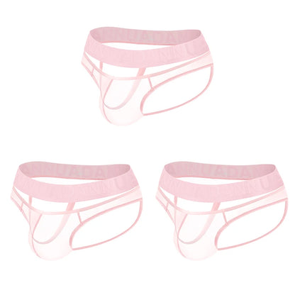 Sexy Underwear Men Low-Rise Sheer Mesh Underwear with Chinese Style Embossed Waistband Breathable G-string for Daily & Nightwear