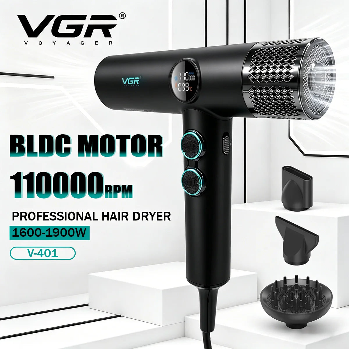 VGR Leafless Hair Dryer Professional Blow Dryer Brushless Motor 110000 RPM Suitable For Home Salons Powerful Hair Dryer V-401