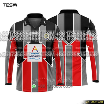 TESM Summer Men Long Sleeve 3D Printed Polo Shirt V-Neck Sports T-Shirt  Team Sports Training Shirts